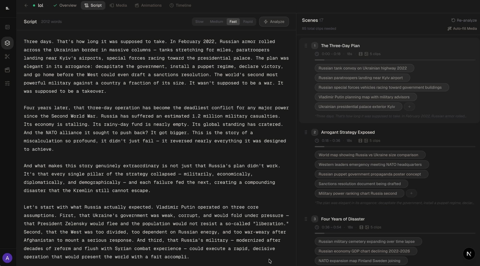 SCNZ app — Script analysis with AI scene breakdown